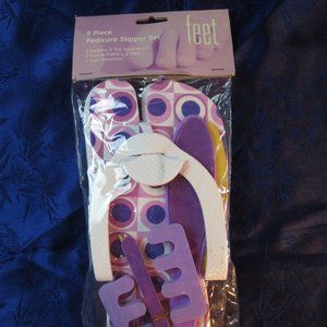 New Slippers Set 9 Piece Pedicure Purple Pink In Home Spa Accessories for Feet